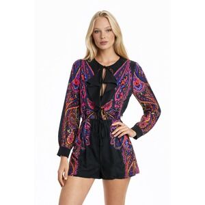 NWT Clover Canyon Romper Women Size Small Multi Paisley Ruffle Front Long Sleeve